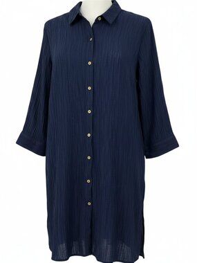 Ellen Tracy Long Blouse Navy Blue Womens sz Large